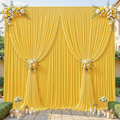 8ftx10ft Wrinkle Free Yellow Backdrop Curtain - 10 Feet Photography Backdrop Drapes, Silky Polyester Back Drop Cloth for Wedding Baby Shower Balloon Arch Background - color: Yellow, size: 8FTx10FT (W4'xH10', 2 Panels)