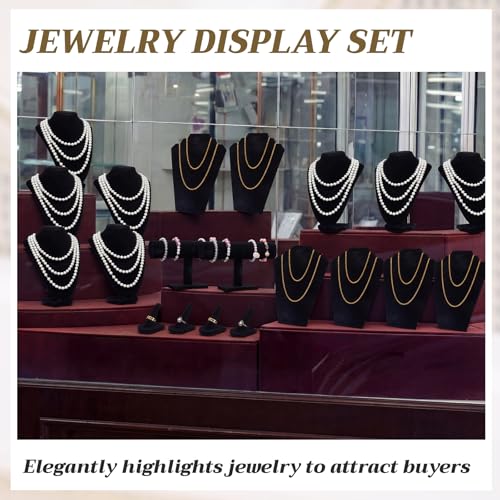 Leinuosen 5 Pcs Velvet Jewelry Display Set for V-shaped and Flat Necklace Stand Ring Finger Holder T Shape Bracelet Stand