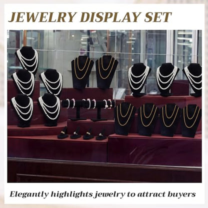 Leinuosen 5 Pcs Velvet Jewelry Display Set for V-shaped and Flat Necklace Stand Ring Finger Holder T Shape Bracelet Stand