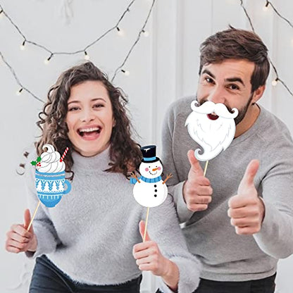 Snowman Photo Booth Props,Winter Wonderland Snow Booth Props(25CT)