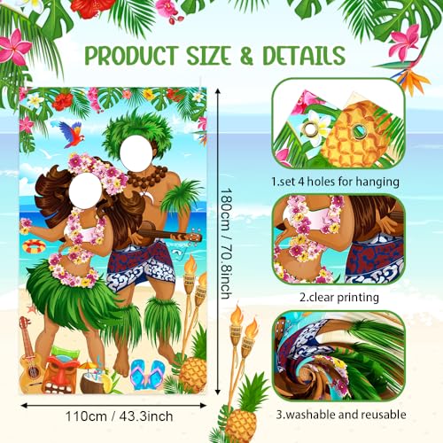 AIBIIN Hawaiian Photo Props Banner Tiki Luau Couple Door Banner Aloha Party Decorations Tropical Beach Photo Booth Background Tiki Luau Aloha Beach Party Decorations 43.3x70.8inch