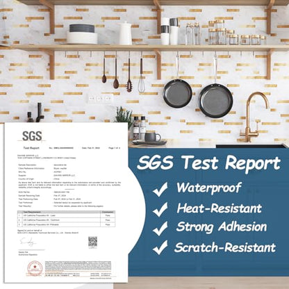 Yipscazo 10 Sheets Peel and Stick Stone Metal Tile Backsplash, Stick on Tiles for Backsplash Kitchen, Bathroom, Laundry Room, Camper, Fireplace (12'' X 12'', White Stone with Gold) - color: White Stone with Gold