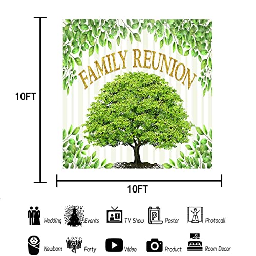 Family Reunion Backdrop, Family Tree Members Theme Photo Backdrop Vinyl 10x10ft Green Tree Family Gather Welcome Party Photography Backdrops Rod-Pocket Props, BJLSGU98 - size: 10x10ft
