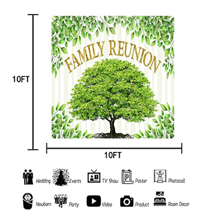 Family Reunion Backdrop, Family Tree Members Theme Photo Backdrop Vinyl 10x10ft Green Tree Family Gather Welcome Party Photography Backdrops Rod-Pocket Props, BJLSGU98 - size: 10x10ft