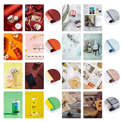 8PCS Flat Lay Backdrop Paper with T-Stand, 22x34 Inch Double Sided Wooden Marble Photography Backgrounds Paper, 8 Packs 16 Pattern Photo Props Rolls for Food Product Tabletop Blog Pictures - color: T1+8P