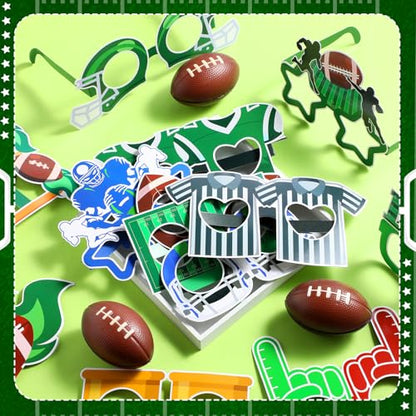 32 Pcs Football Party Decorations Touchdown Paper Glasses Frame It's Game TIME Photo Booth Props Eyeglasses for Sports Football Theme Birthday Baby Shower Favors Supplies - style: Football