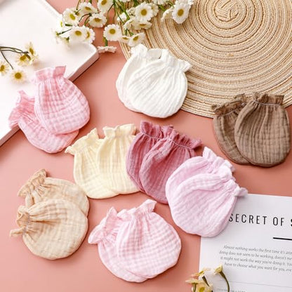 Newborn Baby Muslin Mittens 0-6 Months No Scratch Elastic Wrist Soft Breathable Gloves Bulk Cotton for Infant - color: Cute Color