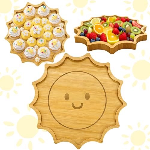 1 PCS Wooden Sun Party Decorations for Boys Girls Sunshine Charcuterie Boards for Tableware First Trip Around The Suns Birthday Trays for Food Here Comes The Sun Baby Shower Serving Platters Supplies - color: Wood Sun
