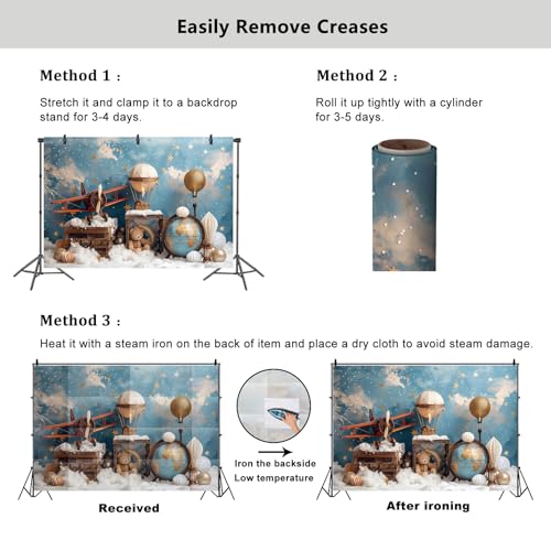 YongFoto Travel Adventure Theme Backdrop 10x7ft Cute Clouds Sky Stars Bear Globe Photography Background Adventure Awaits Baby Shower Girl Boy 1st 2nd Birthday Party Banner Kids Portraits Photoshoot - color: Style 4, size: 10ftx7ft