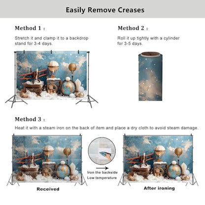 YongFoto Travel Adventure Theme Backdrop 6x4ft Cute Clouds Sky Stars Bear Globe Photography Background Adventure Awaits Baby Shower Girl Boy 1st 2nd Birthday Party Banner Kids Portraits Photoshoot - color: Style 4, size: 6ftx4ft