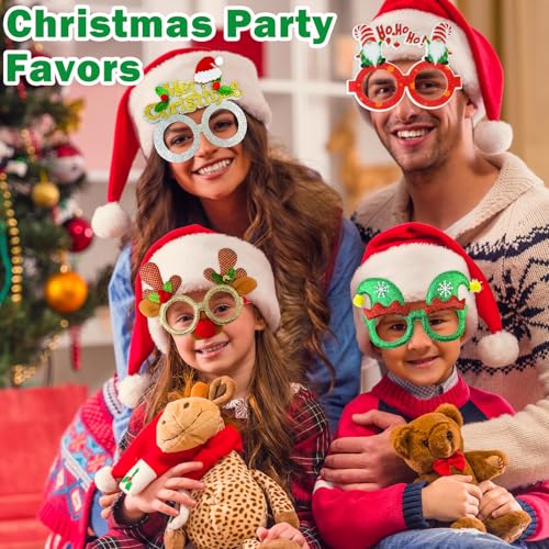 Leetous Christmas Glitter Glasses 6 Pack, Xmas Eyeglasses Frame Party Gifts Accessories - One Size Fits All, Holiday Party Favors Supplies Game Prizes, Christmas Decorations Photo Props for Costume - style: 6 PCS