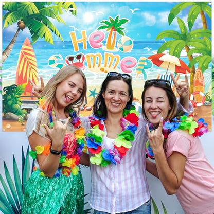 Hello Summer Beach Photo Backdrop, Schools Out for Summer Backdrop, End of School Year Party Decorations, 71 x 43 Inch