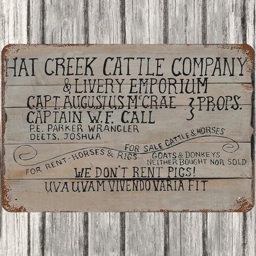 Vintage Lonesome Dove Hat Creek Cattle Company We Don Rent Pigs Metal Tin Sign Nostalgic For Kitchen Home Cafe Man Cave Decor 8x12 Inch - color: Picture17