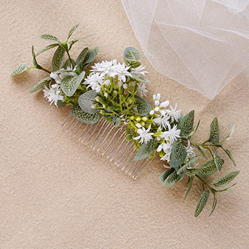 Handmade Green Flower Hair Combs - Woodland Floral Combs for Hair Boho Hair Combs for Wedding Bridal Shower Maternity Shoot Bachelorette Party Engagement - color: Green