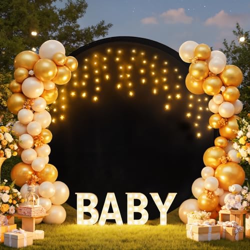 6.6 ft Black Round Backdrop Cover with Lights Circle Wedding Arch Backdrop Cover with Fairy Lights for Bridal Shower Ceremony Birthday Baby Shower Photography Photo Shoot Background Decorations - color: Black, size: 6.6 FT
