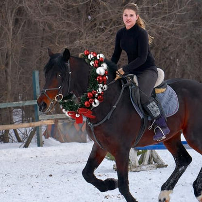 Dingion Christmas Wreath Horse Christmas Horses Neck Garland 16.9 Inches Artificial Outdoor Garland Horse Costume Rustic Farmhouse Decor for Xmas Holiday Party Parades Supplies(Xmas Bow Style) - style: Xmas Bow Style