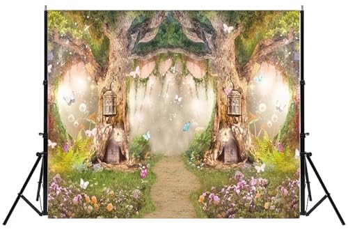 Enchanted Forest Backdrop Fairytale Fairy Photography Background Birthday Party Decoration for Girls Photo Booth Props 5x4ft - size: 5X4FT