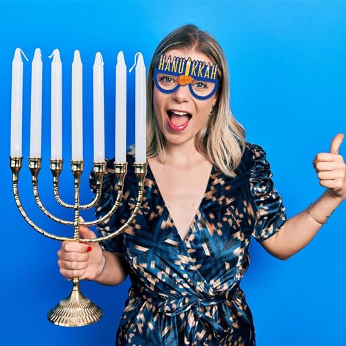 Estivaux 16 PCS Happy Hanukkah Eyeglasses Fancy Chanukah Menorah Headband Star of David Eyeglasses Jewish Festival Hanukkah Photo Props for Hanukkah Chanukah Party Favor Decorations - color: Style 2: 16pcs Hanukkah