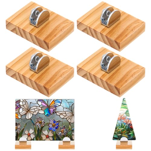 Kathfly 4 Pcs Mini Wood Adjustable Glass Display Stands Easel for Glass Art Creations Stained Ceramic Tiles Plaques for Picture Collectibles Ceramic Tiles Photo Office Trade Show Office or Home - color: Wood, size: 5 x 7 x 1.5 cm