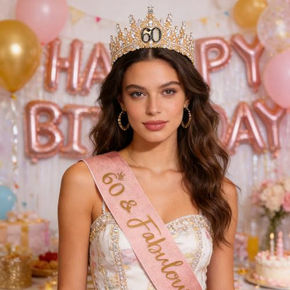 Birthday Crown for Women Crystal Princess Birthdays Tiaras Rhinestone Queen Headband Wedding Bridal Hair Accessories BirthdayProm Pageant Party Coming of Age Ceremony Photo Props - color: Gold-60