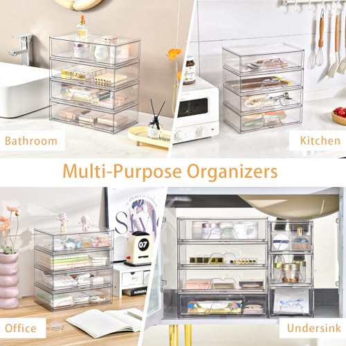 2 Pack Stackable Makeup Organizer, 12.1''L Acrylic Bathroom Organizer and Storage Undersink Drawer, Cosmetics and Beauty Supplies,Clear Plastic Storage Bins for Desk,Cabinet,Kitchen,Vanity,Pantry - style: 2pack Wide