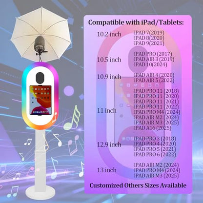 Soft-Light Umbrella Photo Booth Shell Compatible with iPad Tablet 10.2''-13'' Selfie Protable iPad Photo Booth Machine with Flight Case for Parties Wedding (White, Machine+Camera+Printer) - color: White, size: Machine+Camera+Printer