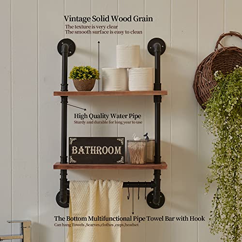 ROGMARS Industrial Pipe Shelf Floating Shelves Bathroom Pipe Shelving Farmhouse Bathroom Shelves with Towel Bar Towel Rack Over Toilet Industrial Shelf Rustic Wall Wood Shelves 19.7 Inch - color: Rustic Brown, size: 20 Inch 2 Tier