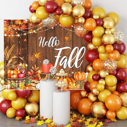 Mocsicka Hello Fall Backdrop Banner Fall Thanksgiving Photography Backdrop Rustic Wooden Door Autumn Pumpkin Harvest Baby Shower Decorations Photo Booth Props 70.8 x 43.3 Inch - size: 70.8 x 43.3 inches