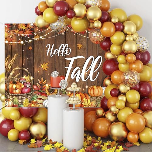 Mocsicka Hello Fall Backdrop Banner Fall Thanksgiving Photography Backdrop Rustic Wooden Door Autumn Pumpkin Harvest Baby Shower Decorations Photo Booth Props 70.8 x 43.3 Inch - size: 70.8 x 43.3 inches