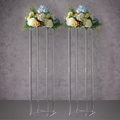 YALLOVE Acrylic Flower Stand, Set of 2 Clear Pedestal, 31.5 Inch Tall Vases for Wedding Event Party Props, Home Decor - size: 31.5''
