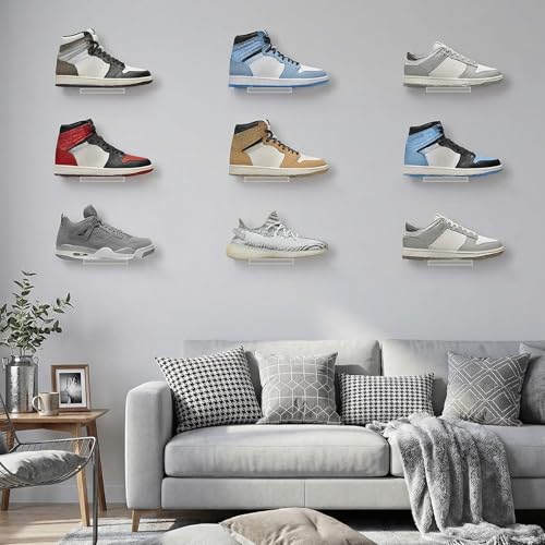 12 Pieces Floating Shoe Racks, 9 X 3 Inch Clear Acrylic Floating Shoe Display Shelves with Screws and Anchors, for Wall, Great for Bedroom, Gaming Room, Sneaker Collection