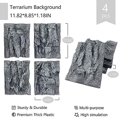 4pcs Rock Terrarium Background,3D Reptile Tank Background Board,Amphibian Stereo Backdrop Wall,Lizard Snake Gecko Spider Chameleon Turtle Fish pet silo Background Decorative Panel - color: grey