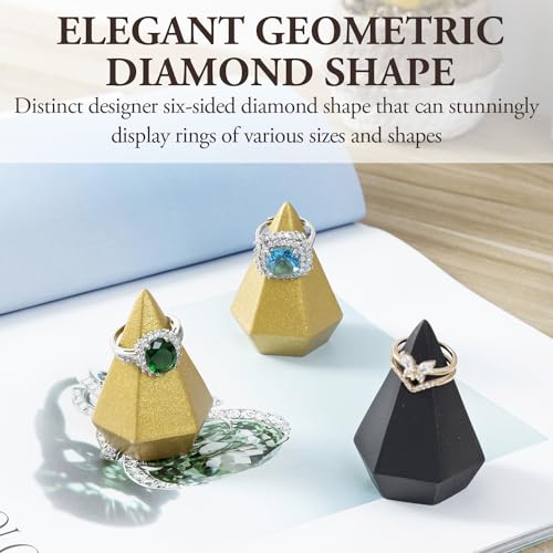 MyGift 2 Inch Small Cone Ring Holder, Art Deco Matte Black and Metallic Gold Geometric Ring Holders, Decorative Diamond Shaped Jewelry Storage Display Stands, 6 Piece Set - color: Black / Gold