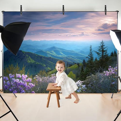 5x7ft Photography Backdrop Scenic Blue Ridge Parkway Appalachians Smoky Mountains Spring Photo Backdrop Photography Background for Photoshoot Portrait Video Party Photo Studio Prop Booth - color: Color4