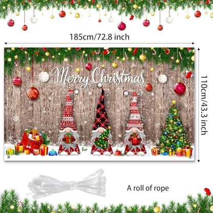 Irenare Christmas Backdrop Merry Christmas Banner Party Decoration Xmas Photography Background Photo Props for Winter Holiday New Year Eve Family Party Decoration Supplies(Gnome) - style: Gnome