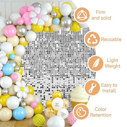 Silver Shimmer Wall Backdrop,Shiny Sequins,48Pcs Sequins Backdrop Panels,Glitter Bling Photo Background for Birthday Party Wedding Engagement Anniversary Graduation (Each 1FT², Total 48FT²) - color: Silver, size: 6 FT x 8 FT