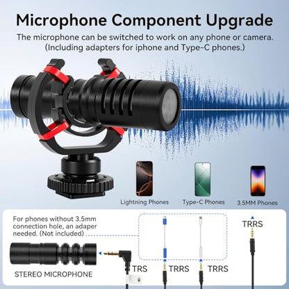 Vlogging Kit for iPhone, Android, YouTube Starter kit Content Creator Equipment with 60'' Extendable Fullsize Tripod, Soft Light and Shotgun Microphone for Vlogging, YouTube, TikTok