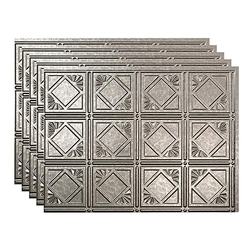 FASÄDE Traditional Style/Pattern 4 Decorative Vinyl 18in x 24in Backsplash Panel in Galvanized Steel (5 Pack) - color: Galvanized Steel, size: 5 Pack
