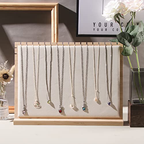 Bamboo Big Necklace Display Stand, Pendant Necklace Wood Jewellery Holder, Chain Jewelry Rack Organizer, Tabletop Display Boards for Home or Shop Sell Show (Beige Velvet) - color: Beige Velvet, size: Big Size(15.7"X11.8")