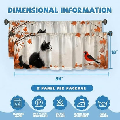 Cat Curtains, Two-Pack, Autumn Cozy Winter Forest Snow, Suitable for Kitchen, Bathroom, Bedroom, 54x18 inches. - color: Cat