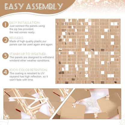 Champagne Glitter Wall Backdrop 6FTx4FT Sequin Wall Shimmer Wall Panels for Party Wedding Disco Backgrounds - color: Champagne, size: 6ftx4ft