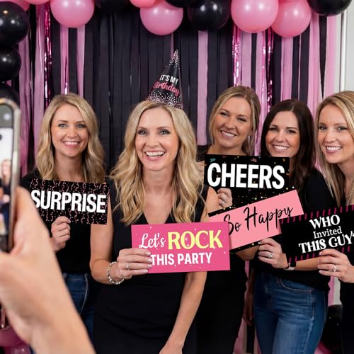 24 Designs Birthday Photo Booth Props 11x5.5 Inch Pink Black Happy Birthday Photobooth Accessoires 40th 50th 60th Funny Holiday Graduation Wedding Party Favors Supplies DIY Waterproof Selfie Sign - color: Black Pink, style: Birthday