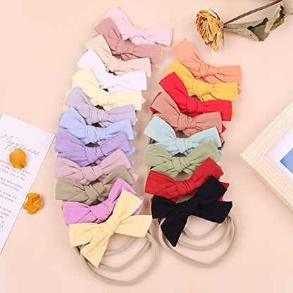 jollybows 20pcs Baby Girls Cotton Hair Bows Headbands Nylon Hair Bands Elastic Hair Accessories for Newborn Kids Infants Toddlers - color: 4- 20PCS baby girl bows