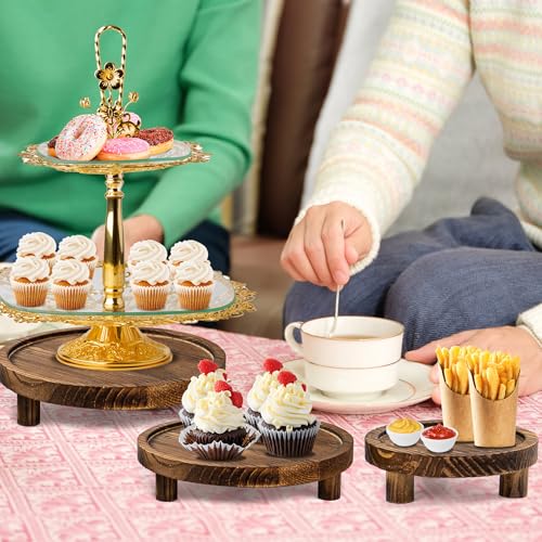 6PCS Wooden Risers for Display Wood Cake Stand for Party Round Food Risers for Buffet Wooden Holder Rustic Riser for Decor Tiered Tray Decor Home Kitchen (Rustic, 6 PCS (8”, 6”, 5”)) - color: Rustic, size: 6 PCS (8”, 6”, 5”)