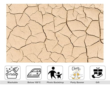 5x4ft Dry Cracked Earth Backdrop Beige Cracked Mud Photography Background for Party Neutral Tone Shoot Wall Decorations Tapestry Photo Booth Props - size: 5x4ft