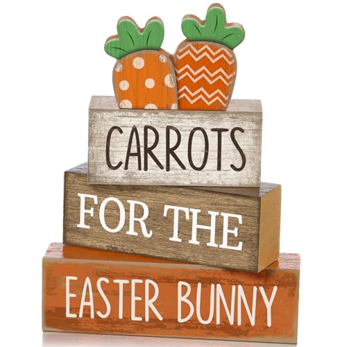 Lineshading 4 Pcs Easter Decor Wooden Carrot Decoration Easter Tiered Tray Decor Rustic Wooden Carrot Block Sign Carrots Table Centerpiece Farmhouse for Party Home Kitchen - style: Carrots