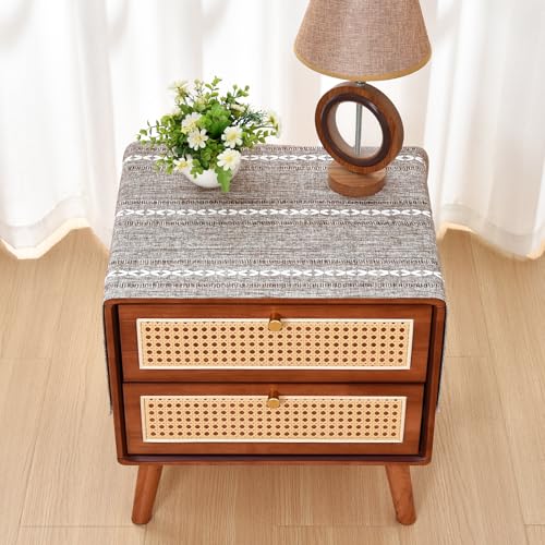 NEWISHER Rustic Farmhouse Embroidered Small Rectangle Tablecloth, Jacquard Striped Table Cloth Washable Fabric Dining Table Cover for Nightstand, Bedside Table, End Table (15x35 Inch), Coffee - color: Coffee, size: 35" x 15" (Rectangular)