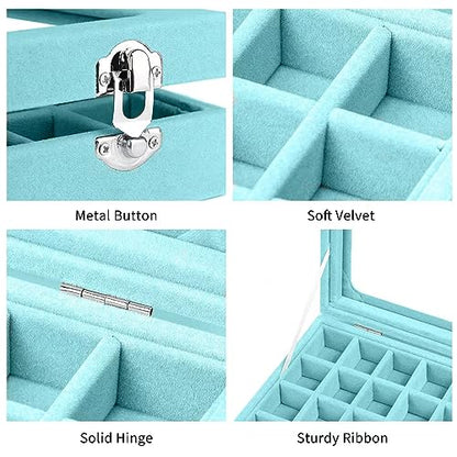 Velvet Jewelry Box 24 Grid Jewelry Earrings Display Organiser Box Ring Tray Holder Earrings Storage Case for Girls Women Wife Mom (Light blue) - color: Light blue