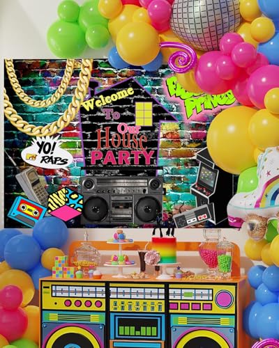 Mocsicka 90s Backdrop Hip Hop 90s House Party Decorations 7x5ft Retro Graffiti Brick Wall Back to 90s Background 1990s Party Banner Decorations Photo Booth Props - size: 7x5ft