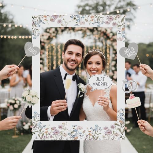 Bucherry 32 x 24 Inches Wedding Photo Booth Props Picture Frame DIY PVC Cutouts Photo Booth Prop Selfie for Bridal Shower Birthday Baby Shower Graduation Party Supplies Favor - style: Elegant Style